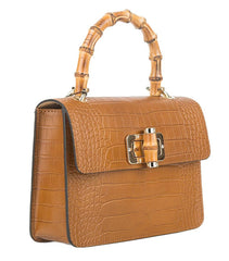 Tatiana - Mini Borsa a Mano in Vera Pelle con Manico in Bambù
