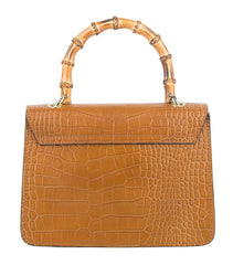 Tatiana - Mini Borsa a Mano in Vera Pelle con Manico in Bambù