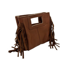 Zoe Mini Pelle - Borsa a Mano in Vera Pelle Martellata con Frange – Made in Italy