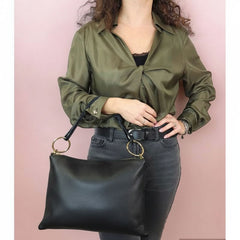 Grace - Borsa Pochette in Vera Pelle Martellata Made in Italy con Tracolla Regolabile