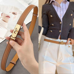 Altea - Cintura Donna Sottile in Vera Pelle Regolabile – Elegante con Chiusura Rotante in Metallo Dorato | Made in Italy