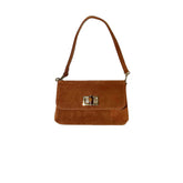 Annie - Mini Borsa a Spalla in Pelle Camoscio Made in Italy con Chiusura Turnlock Bambù