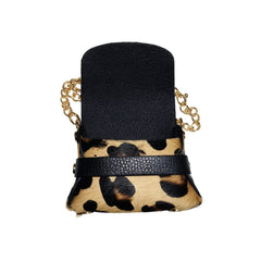 Portamonete in Vera Pelle Animalier con Catena Oro – Mini Borsa 4×10×8.5 cm Made in Italy