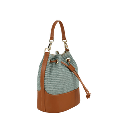 Raffaella - Borsa Secchiello a Mano in Rafia e Vera Pelle Made in Italy