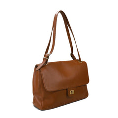 Fiona Pelle Media- Borsa a Patta in Vera Pelle Martellata con Tracolla Regolabile