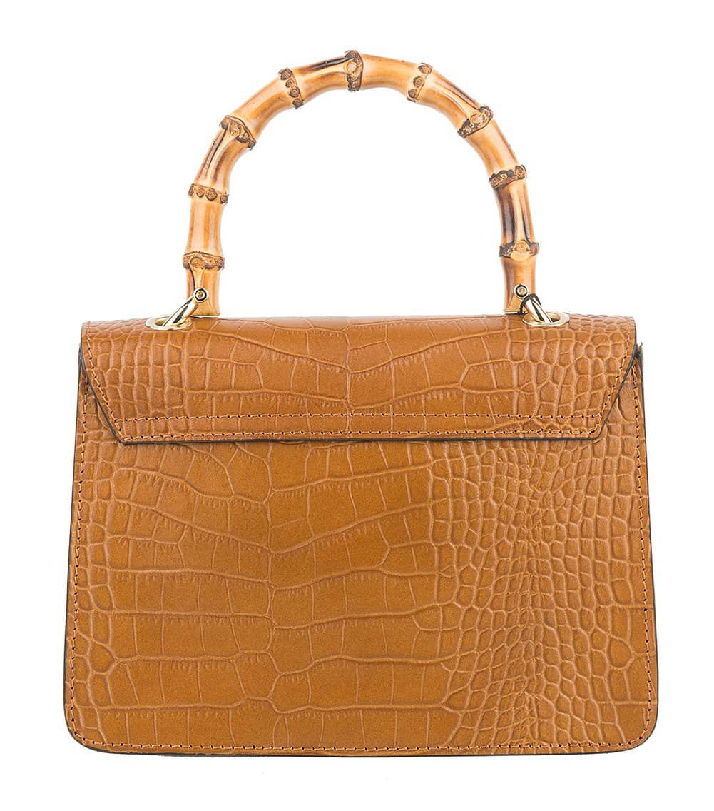Tatiana - Genuine Leather Handbag with Bamboo Handle