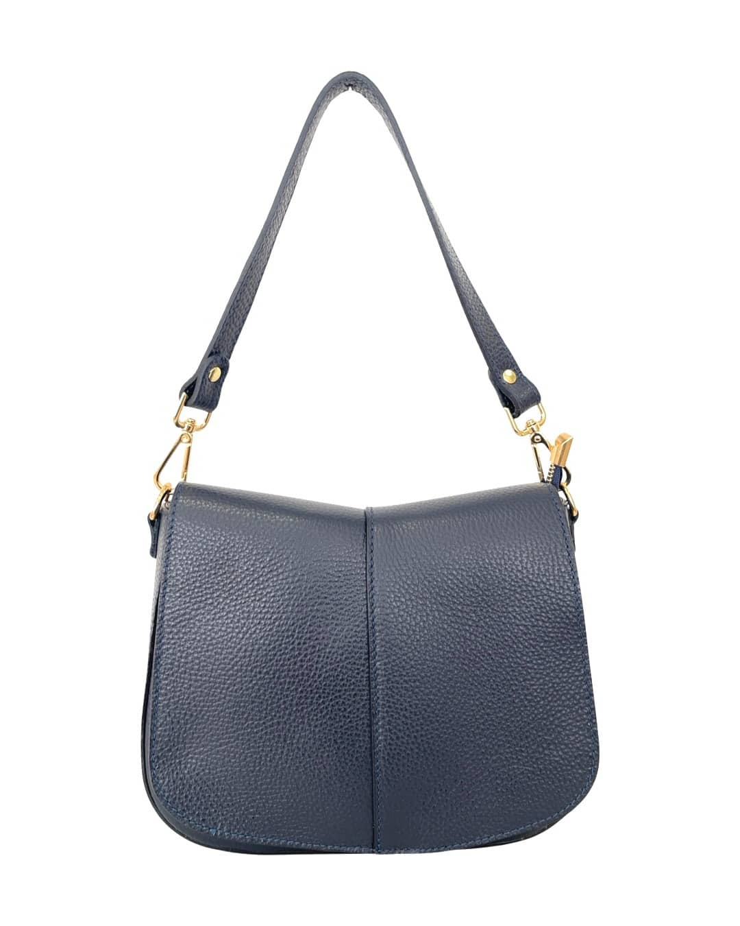 Ellen - Borsa a spalla in vera pelle con tracolla regolabile e dettagli oro