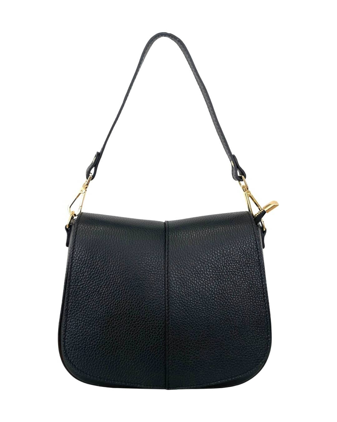 Ellen - Borsa a spalla in vera pelle con tracolla regolabile e dettagli oro
