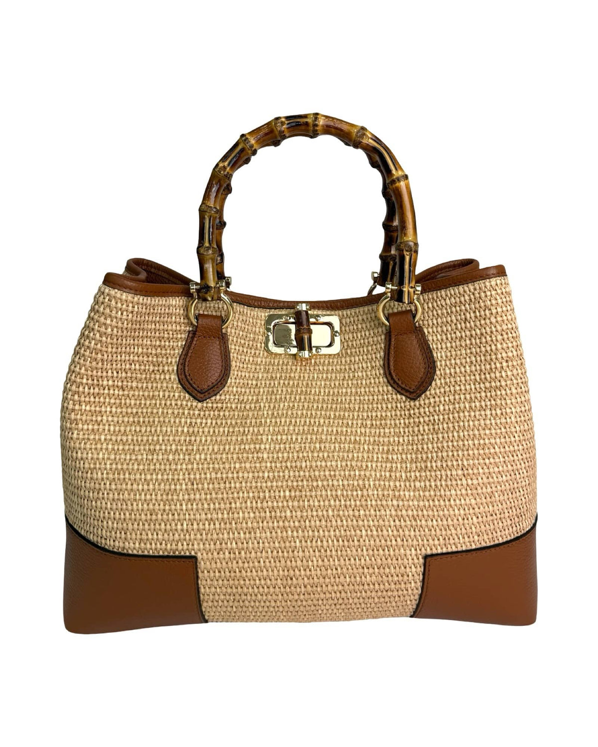 Annalisa - Borsa a Mano in Rafia e Pelle con Manici in Bambù – Eleganza Artigianale Made in Italy