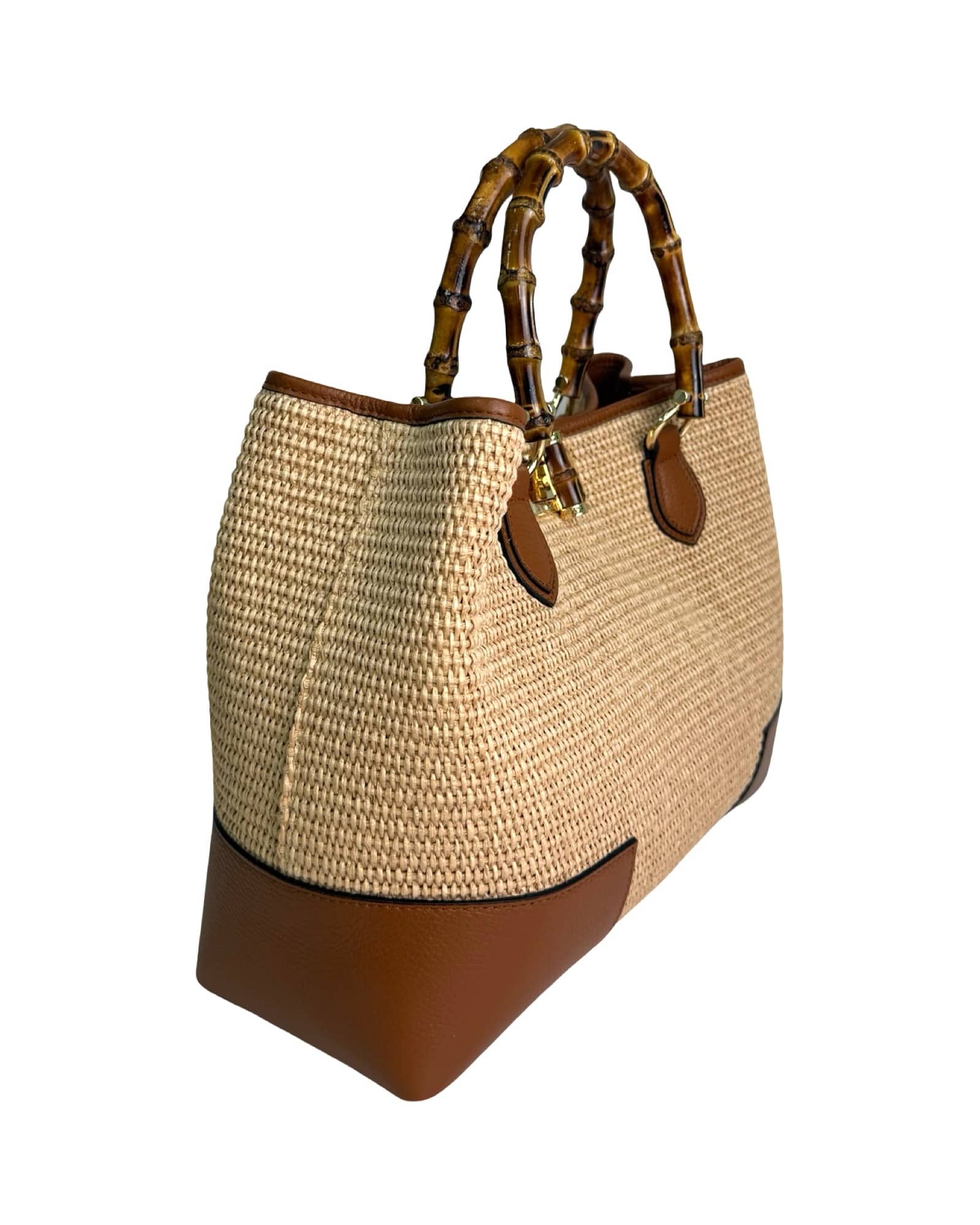 Annalisa - Borsa a Mano in Rafia e Pelle con Manici in Bambù – Eleganza Artigianale Made in Italy