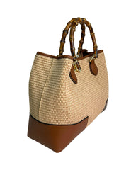 Annalisa - Borsa a Mano in Rafia e Pelle con Manici in Bambù – Eleganza Artigianale Made in Italy