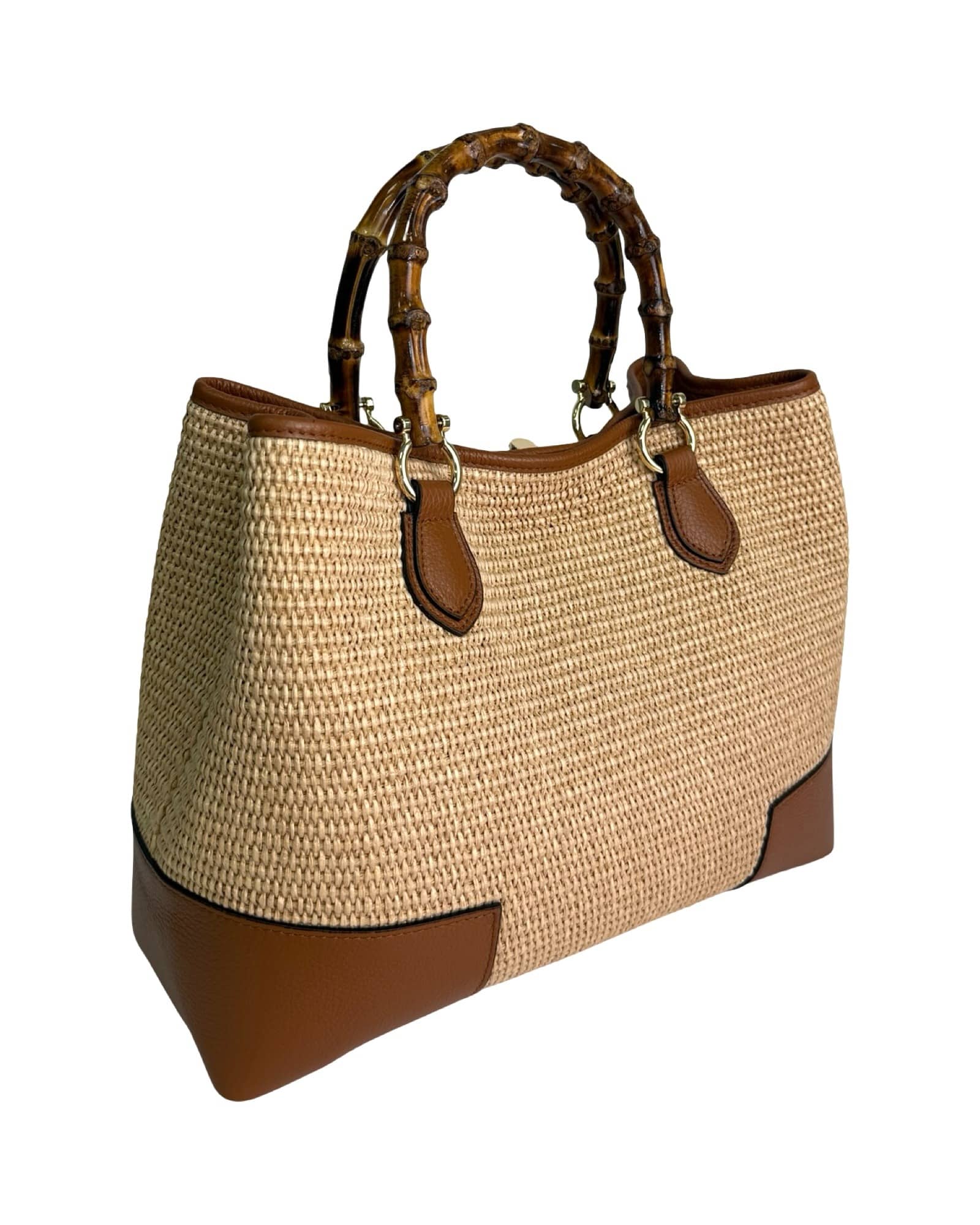 Annalisa - Borsa a Mano in Rafia e Pelle con Manici in Bambù – Eleganza Artigianale Made in Italy