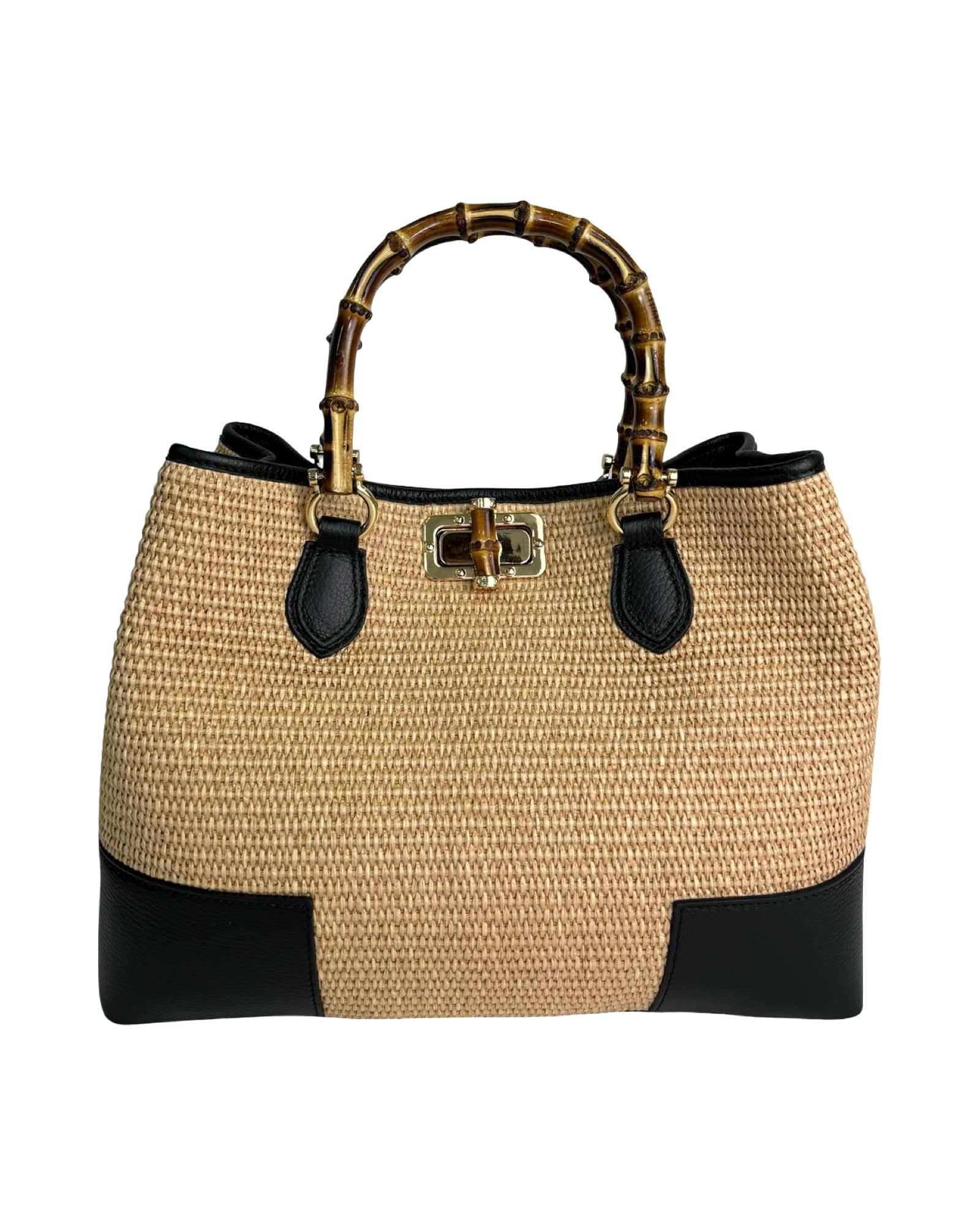 Annalisa - Borsa a Mano in Rafia e Pelle con Manici in Bambù – Eleganza Artigianale Made in Italy