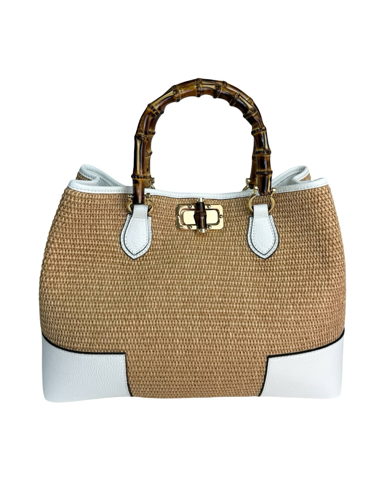 Annalisa - Borsa a Mano in Rafia e Pelle con Manici in Bambù – Eleganza Artigianale Made in Italy