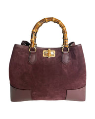 Annalisa - Borsa a Mano in Camoscio e Vera Pelle con Manici in Bambù – Eleganza Artigianale Made in Italy