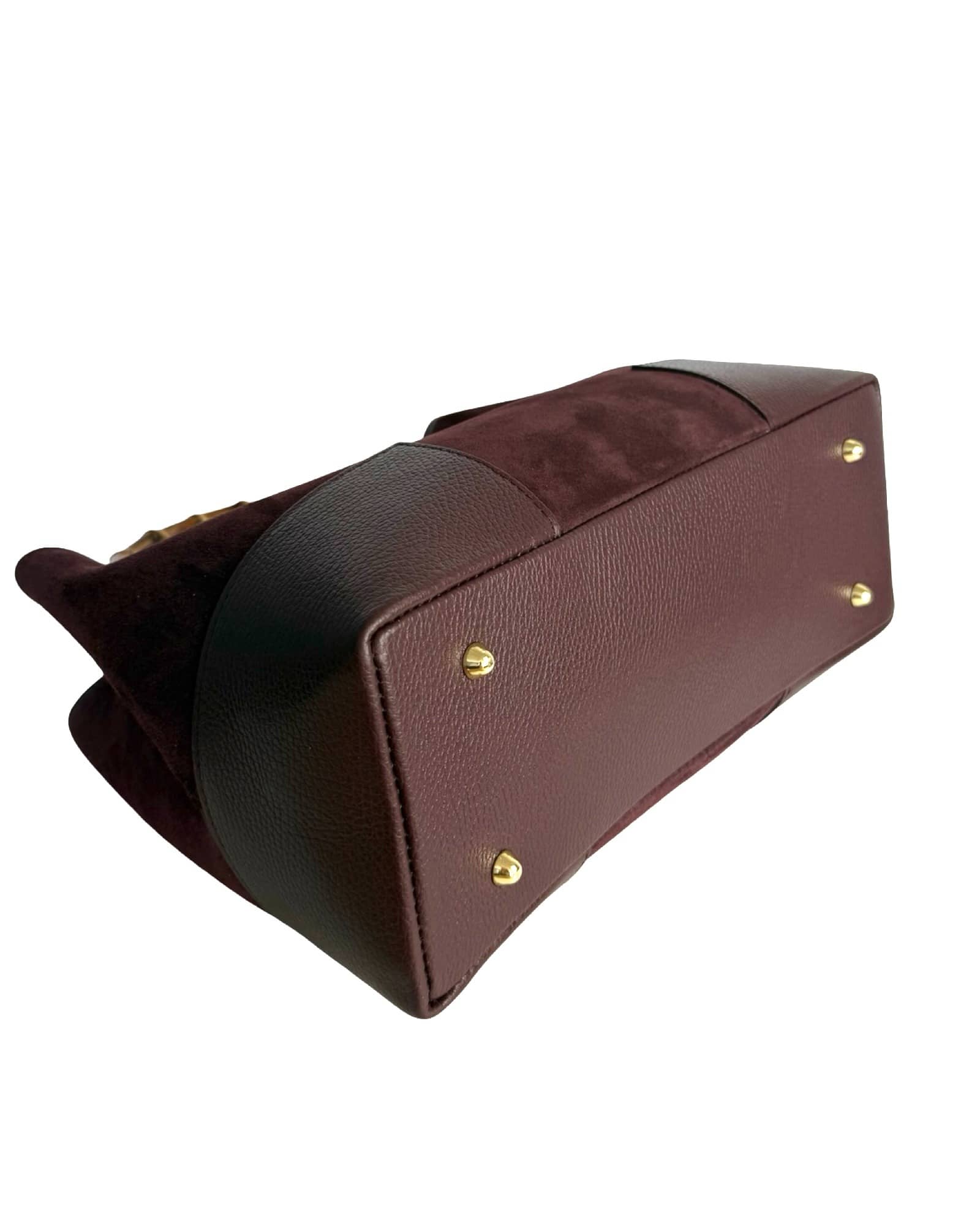 Annalisa - Borsa a Mano in Camoscio e Vera Pelle con Manici in Bambù – Eleganza Artigianale Made in Italy
