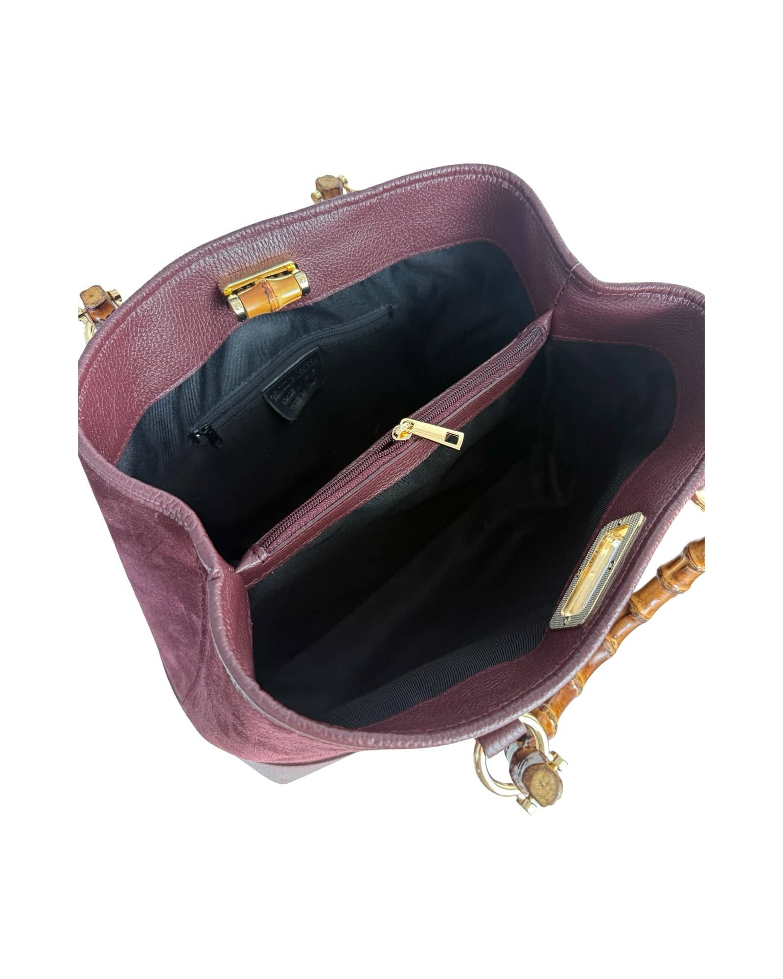 Annalisa - Borsa a Mano in Camoscio e Vera Pelle con Manici in Bambù – Eleganza Artigianale Made in Italy