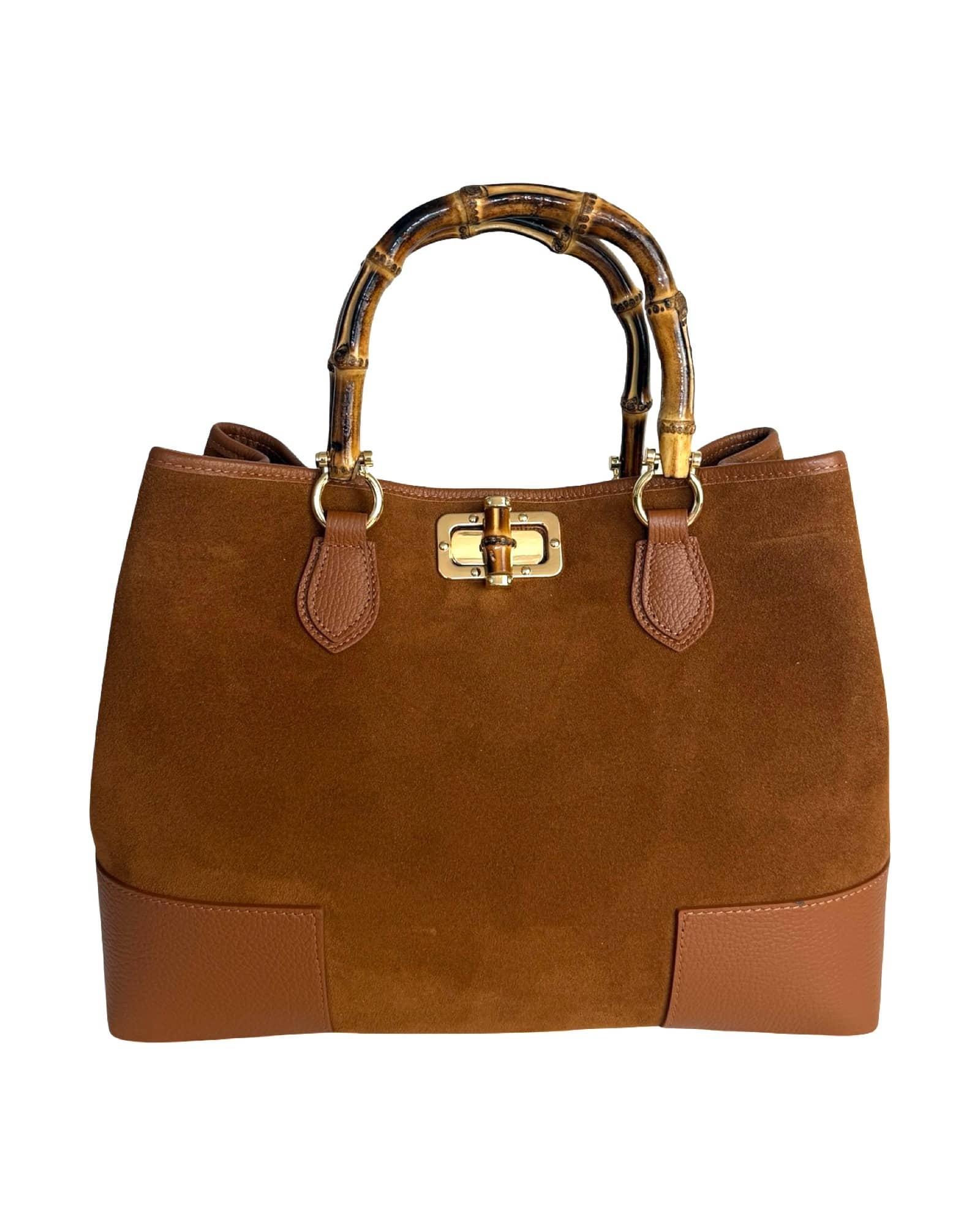 Annalisa - Borsa a Mano in Camoscio e Vera Pelle con Manici in Bambù – Eleganza Artigianale Made in Italy