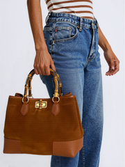 Annalisa - Borsa a Mano in Camoscio e Vera Pelle con Manici in Bambù – Eleganza Artigianale Made in Italy