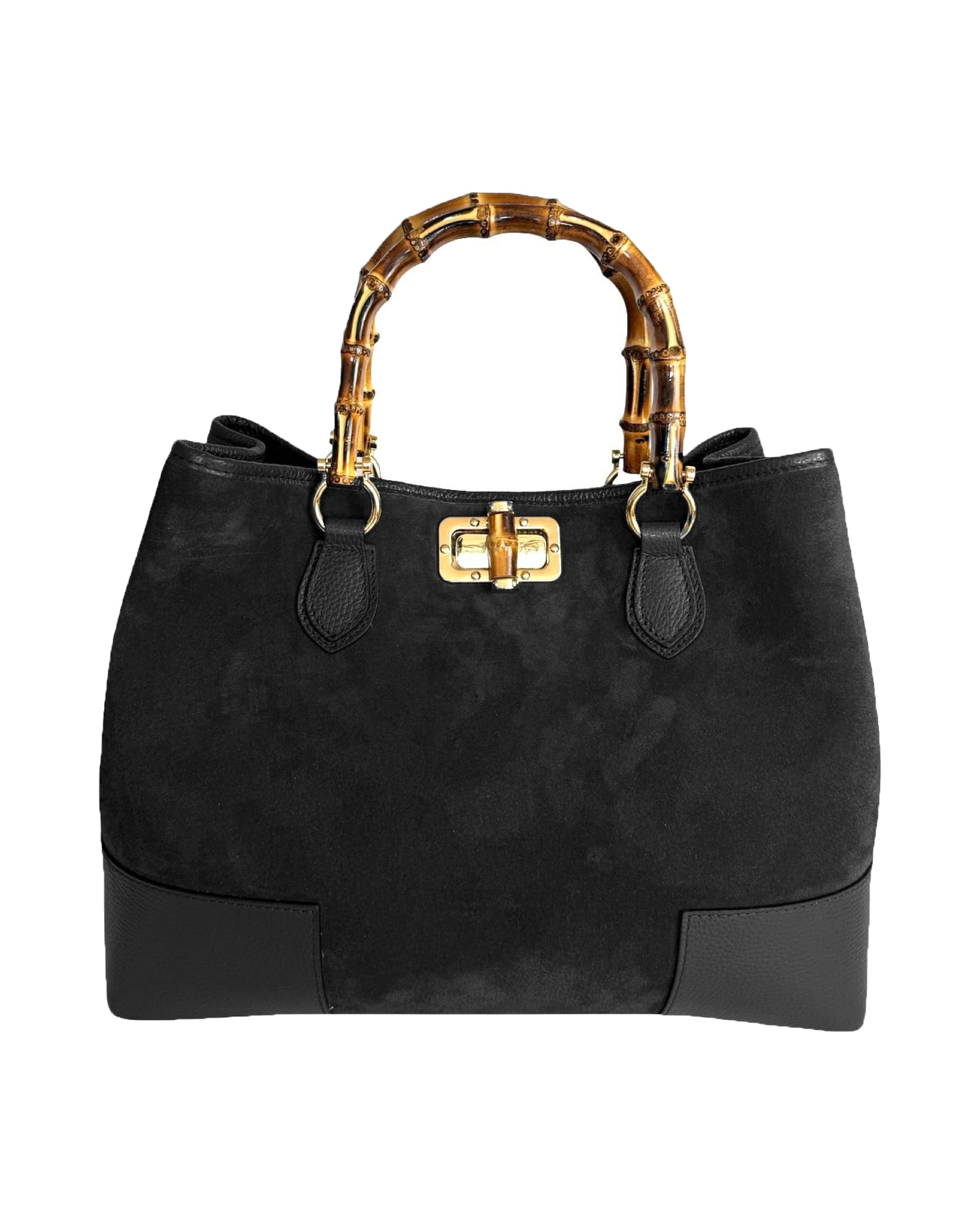 Annalisa - Borsa a Mano in Camoscio e Vera Pelle con Manici in Bambù – Eleganza Artigianale Made in Italy