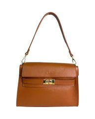 Lucy - Genuine Leather Shoulder Bag with Flap and Gold Closure Made in Italy