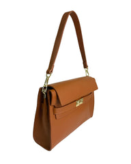Lucy - Genuine Leather Shoulder Bag with Flap and Gold Closure Made in Italy