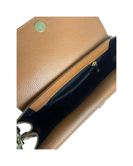 Lucy - Genuine Leather Shoulder Bag with Flap and Gold Closure Made in Italy