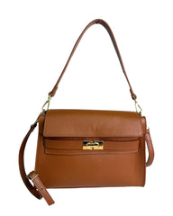 Lucy - Genuine Leather Shoulder Bag with Flap and Gold Closure Made in Italy