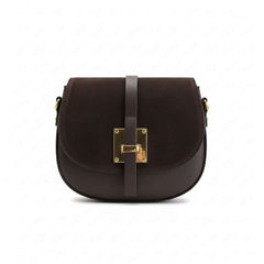 Luni - Borsa a Tracolla Mezzaluna in Vera Pelle Ruga con Patta in Camoscio