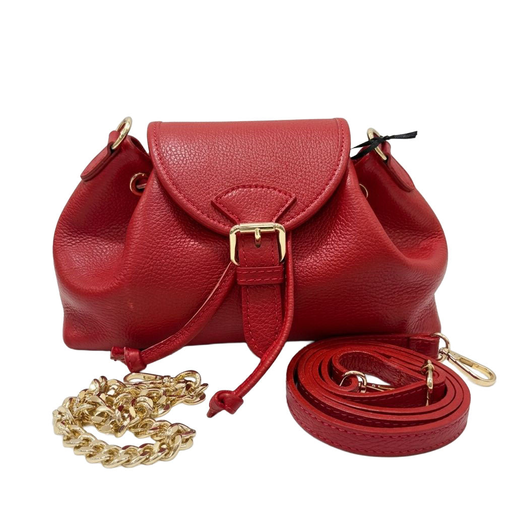Sarah - Borsa a Spalla Donna in Vera Pelle Martellata Made in Italy con Tracolla Catena