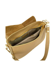 Ellen - Borsa a spalla in vera pelle con tracolla regolabile e dettagli oro