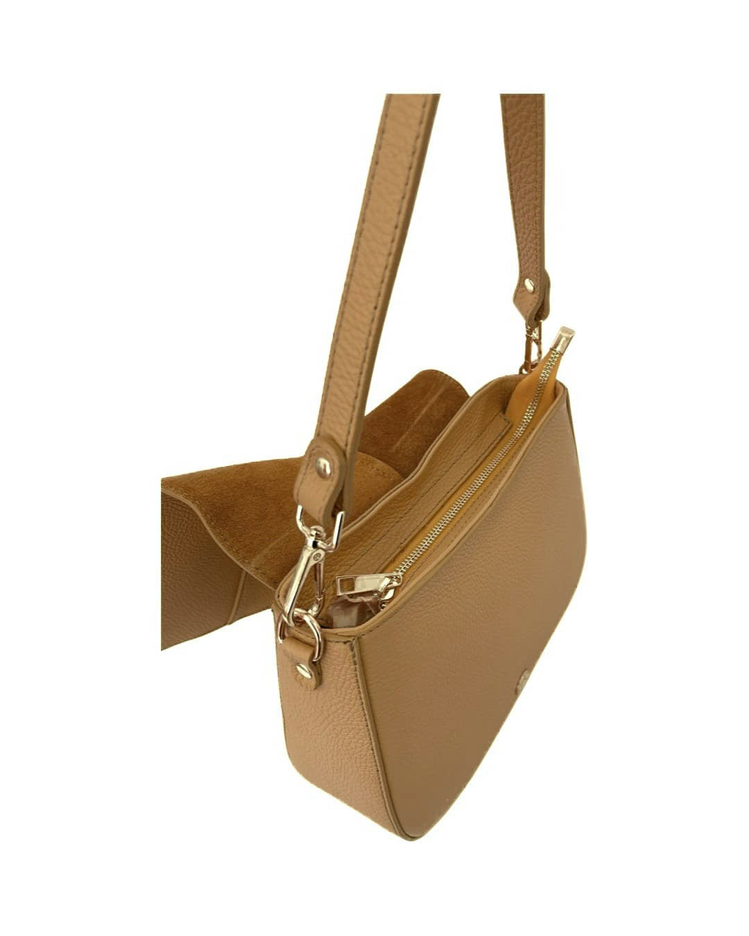 Ellen - Borsa a spalla in vera pelle con tracolla regolabile e dettagli oro