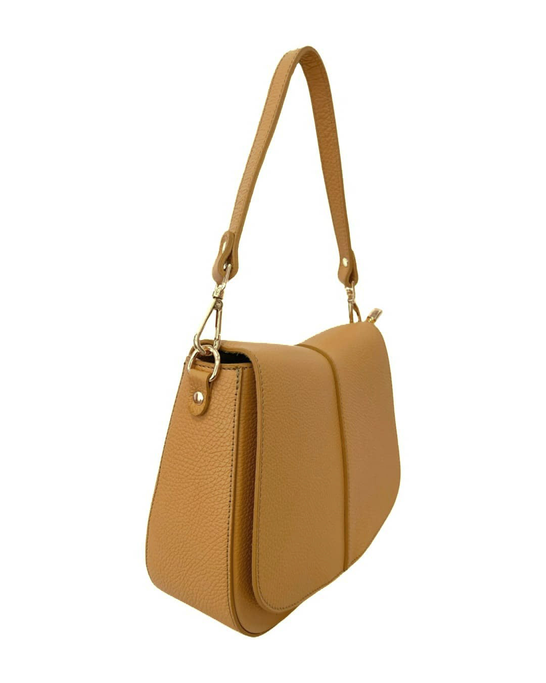 Ellen - Borsa a spalla in vera pelle con tracolla regolabile e dettagli oro