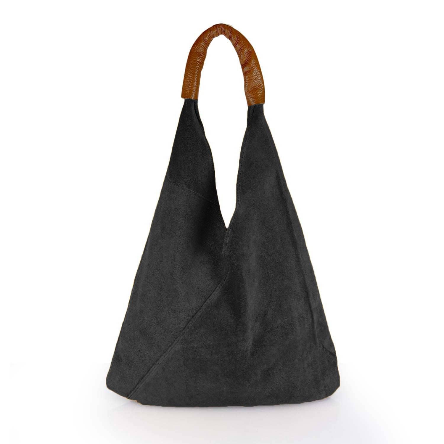 Martina Borsa Sacca Hobo a Spalla in Pelle Camoscio Nero