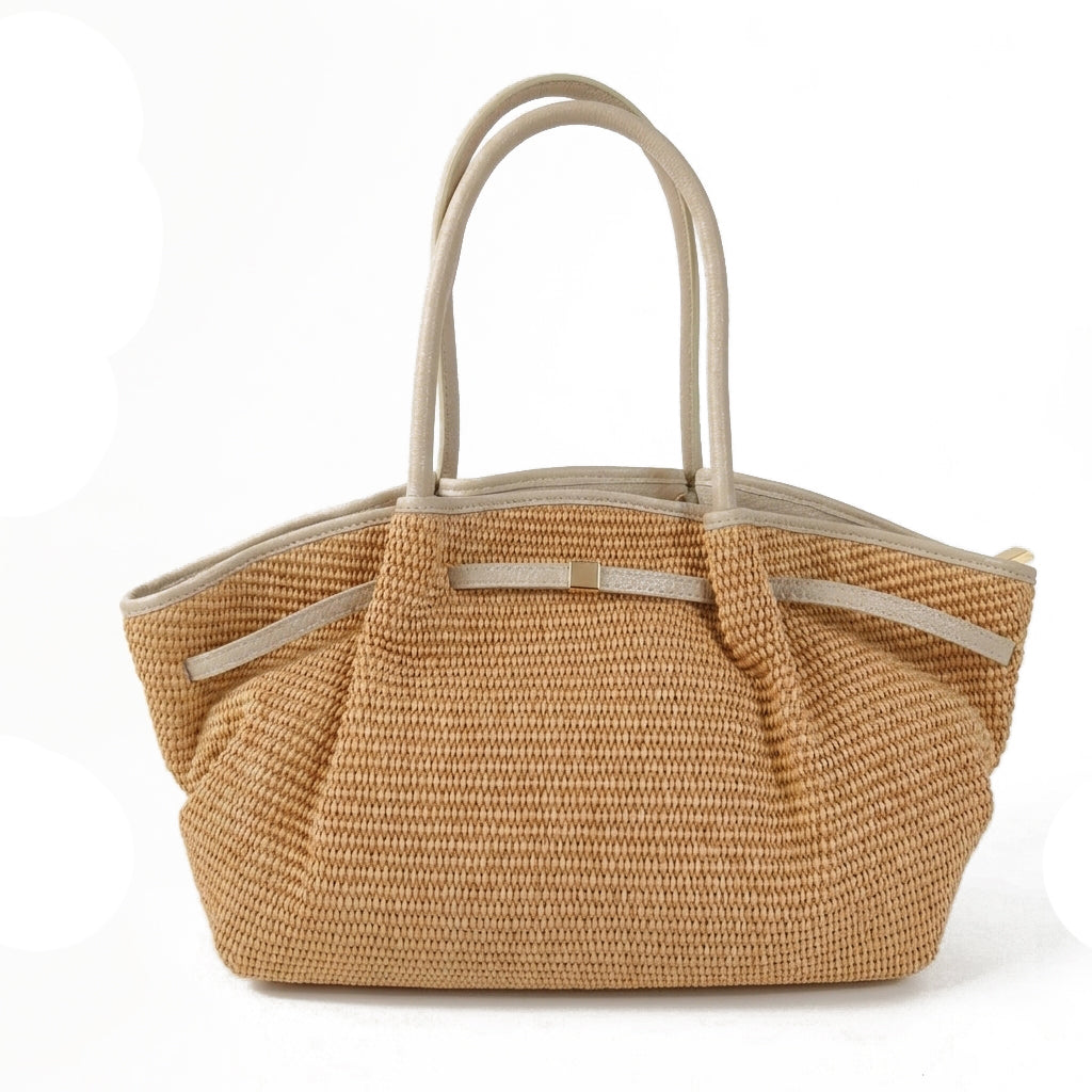 Summer - Woven Raffia Handbag with Leather Details – Large and Versatile