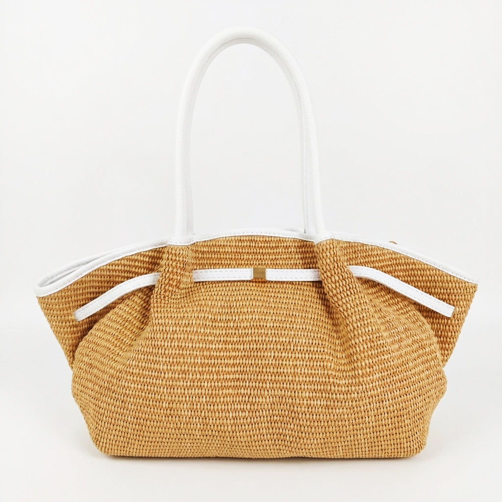 Summer - Borsa a Mano in Rafia Intrecciata con Dettagli in Pelle – Ampia e Versatile
