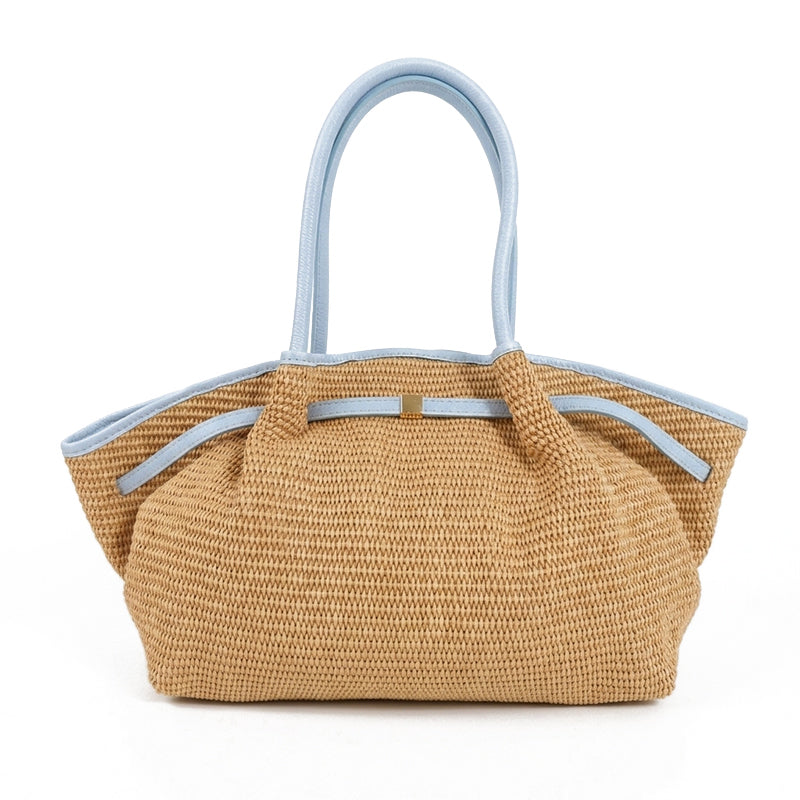 Summer - Woven Raffia Handbag with Leather Details – Large and Versatile