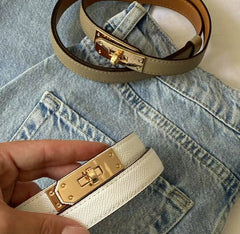 Altea - Cintura Donna Sottile in Vera Pelle Regolabile – Elegante con Chiusura Rotante in Metallo Dorato | Made in Italy