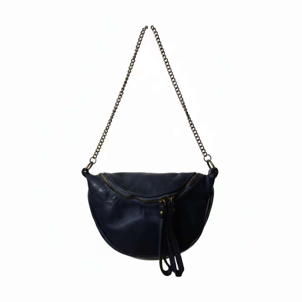 Lala - Borsa Marsupio in Vera Pelle Lavata Made in Italy Elegante con Catena