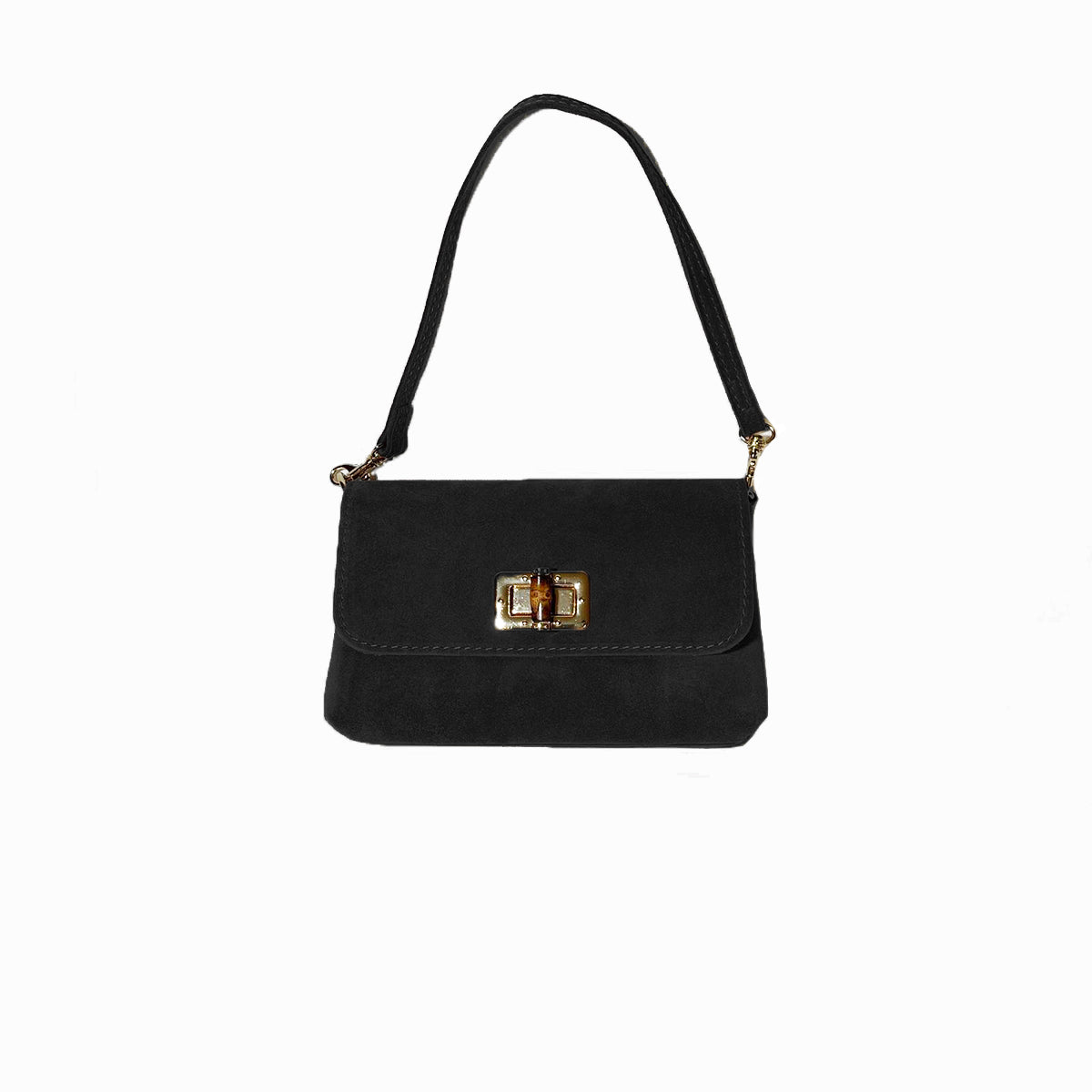 Annie - Mini Borsa a Spalla in Pelle Camoscio Made in Italy con Chiusura Turnlock Bambù
