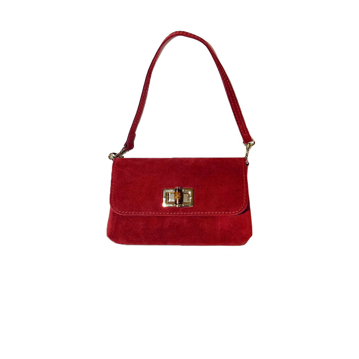 Annie - Mini Borsa a Spalla in Pelle Camoscio Made in Italy con Chiusura Turnlock Bambù