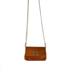 Annie - Mini Borsa a Spalla in Pelle Camoscio Made in Italy con Chiusura Turnlock Bambù