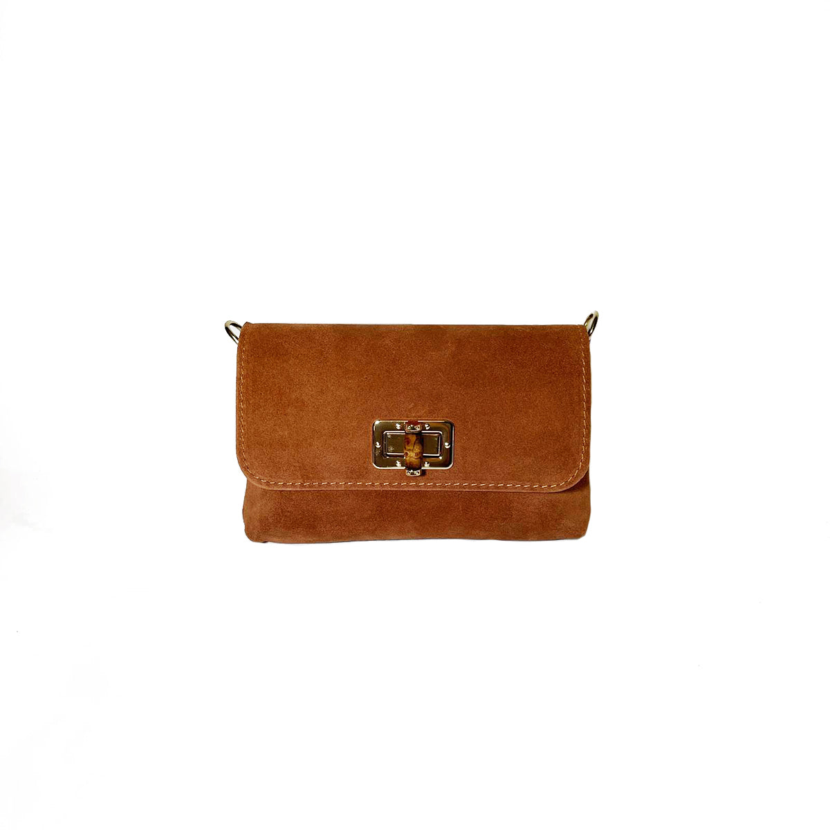 Annie - Mini Borsa a Spalla in Pelle Camoscio Made in Italy con Chiusura Turnlock Bambù
