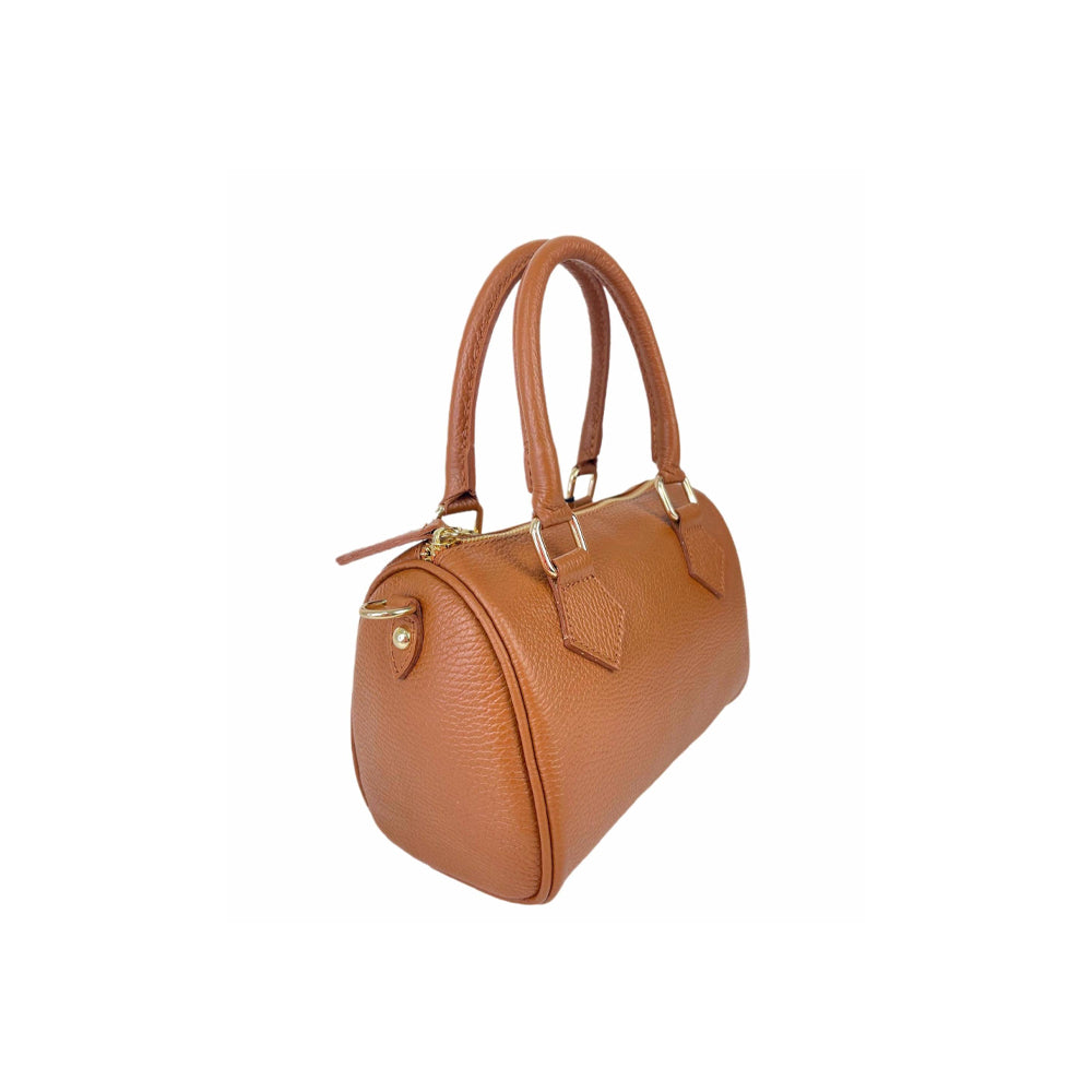 Carla - Genuine Leather Mini Bauletto Handbag with Leather Pendant