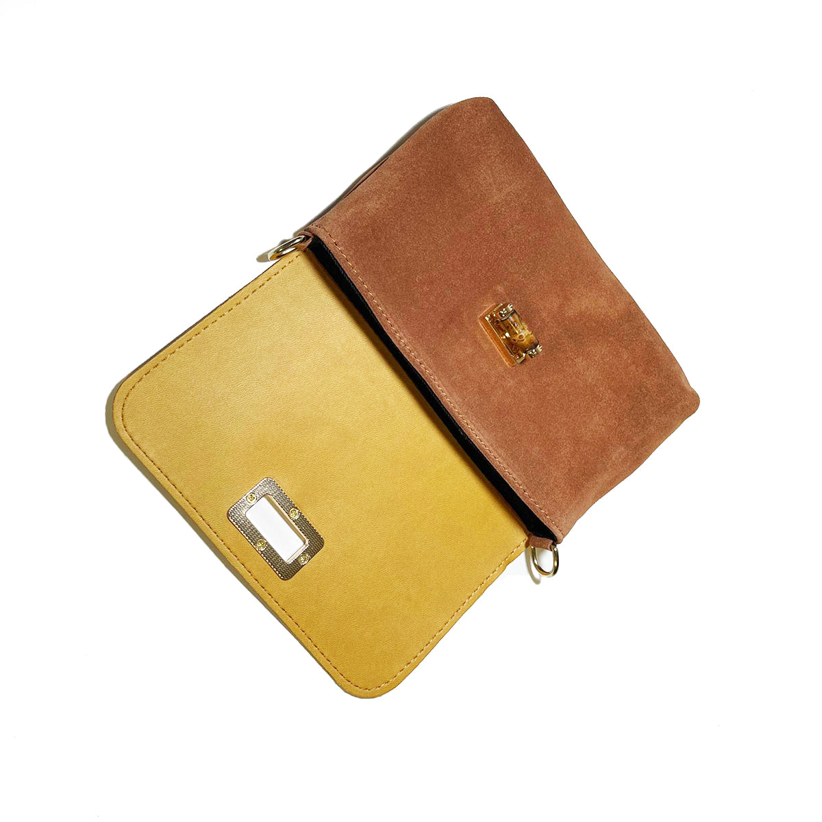 Annie - Mini Borsa a Spalla in Pelle Camoscio Made in Italy con Chiusura Turnlock Bambù