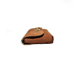 Annie - Mini Borsa a Spalla in Pelle Camoscio Made in Italy con Chiusura Turnlock Bambù