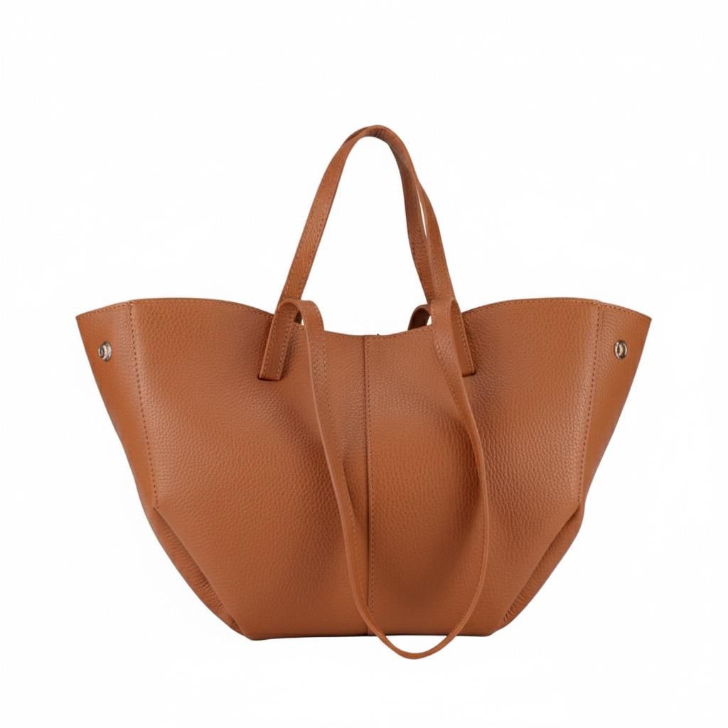 Vera - Double-Shaped Genuine Leather Shoulder Shopping Bag