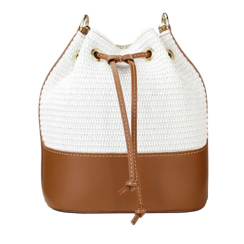 Raffaella - Borsa Secchiello a Mano in Rafia e Vera Pelle Made in Italy