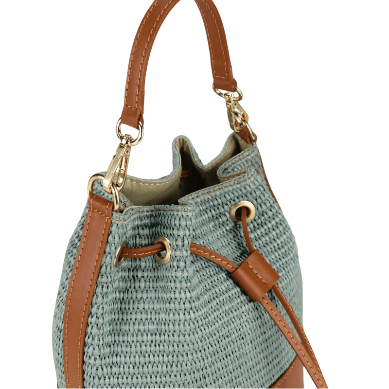 Raffaella - Borsa Secchiello a Mano in Rafia e Vera Pelle Made in Italy