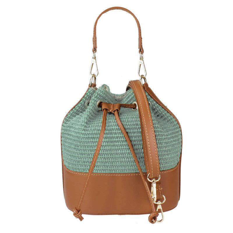 Raffaella - Borsa Secchiello a Mano in Rafia e Vera Pelle Made in Italy